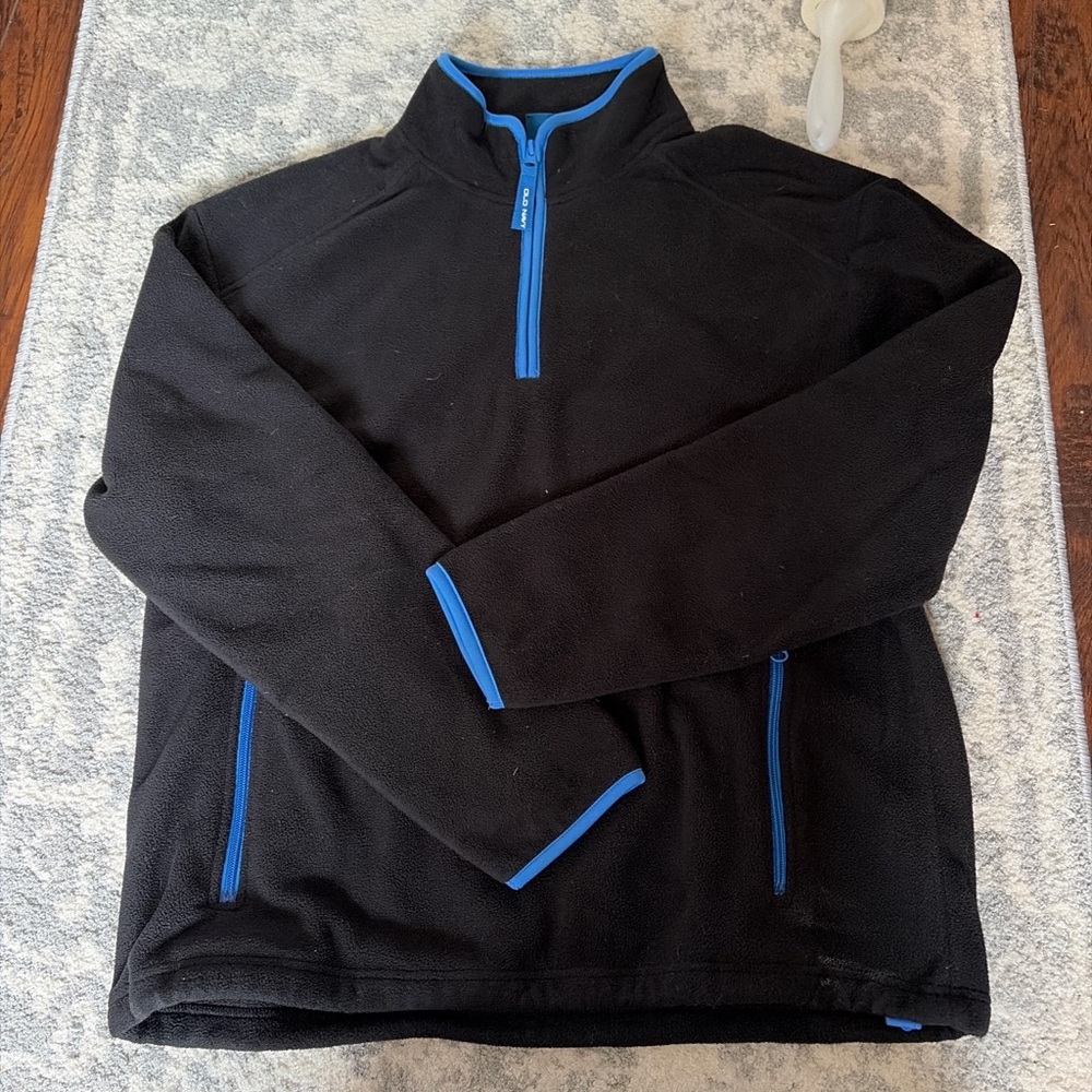Old Navy Black Teddy Jacket with Blue Accents